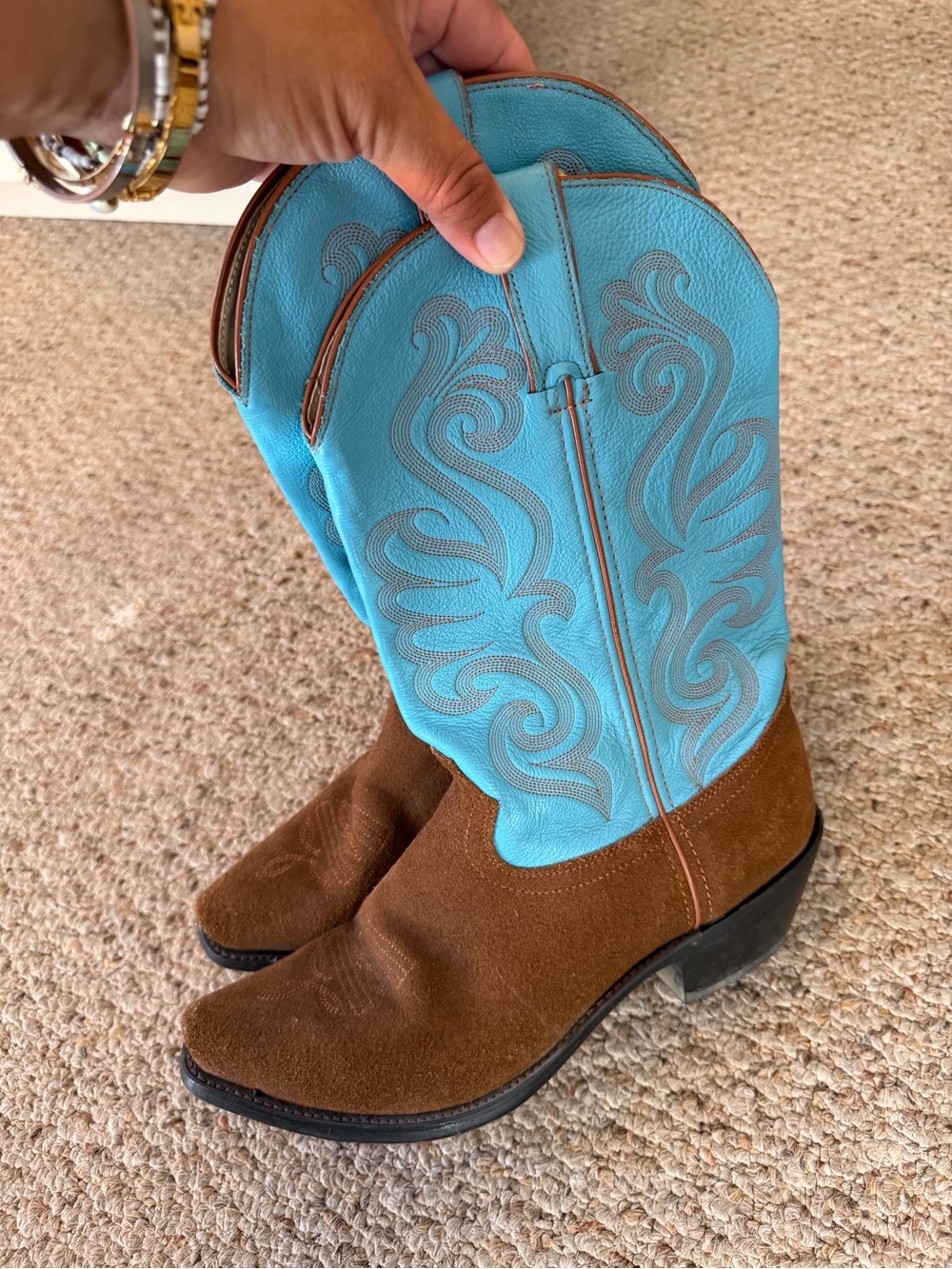 Durango Brown Suede & Turquoise Western Cowboy Boots - Women size 9